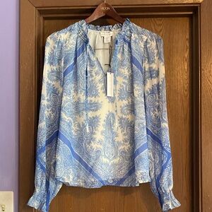 cupcakes & cashmere Blue and White Paisley Blouse